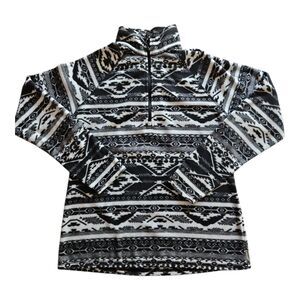 Eddie Bauer Fleece Pullover Jacket Size M Black White Aztec Print Quarter Zip